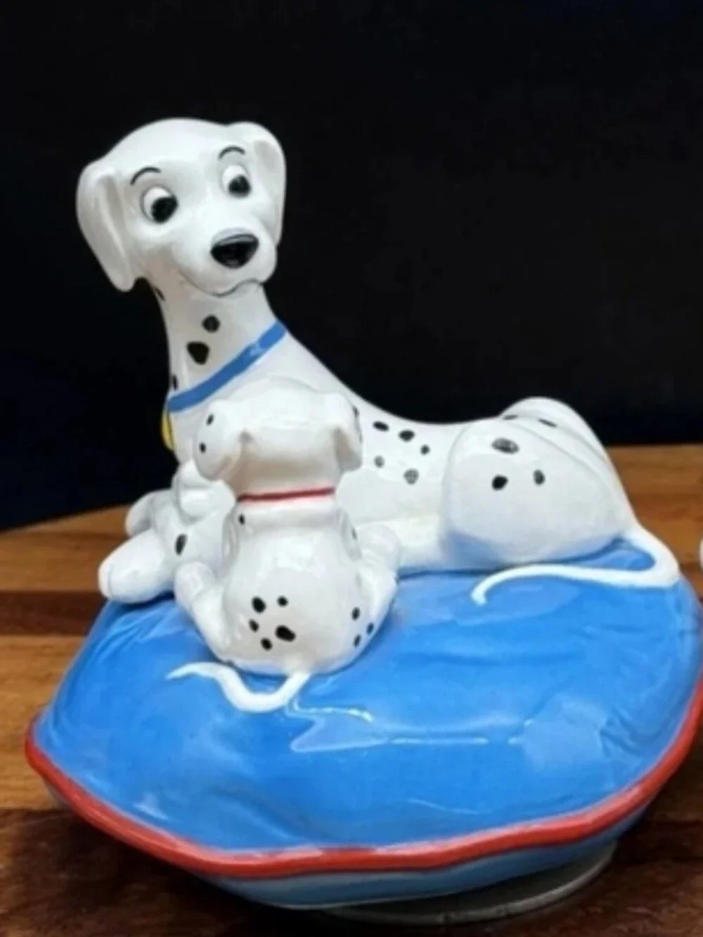 Listing For Kaycer Dalmatian Dog Figurine on Blue Pillow - White